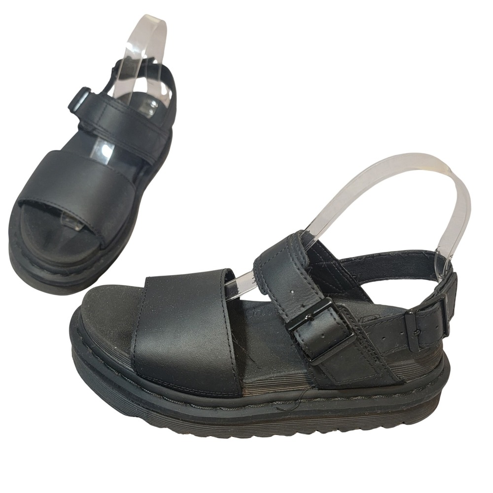 Dr. Martens Voss Black Hydro Leather Platform Sandals‎ Womens 6 UK 4 EU 37